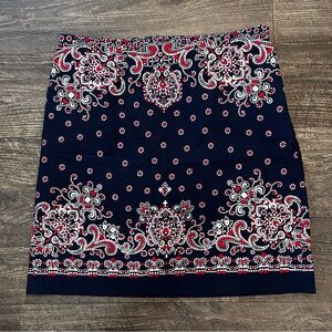 Talbots Navy and Red Paisley Mini Skirt Sz 10P